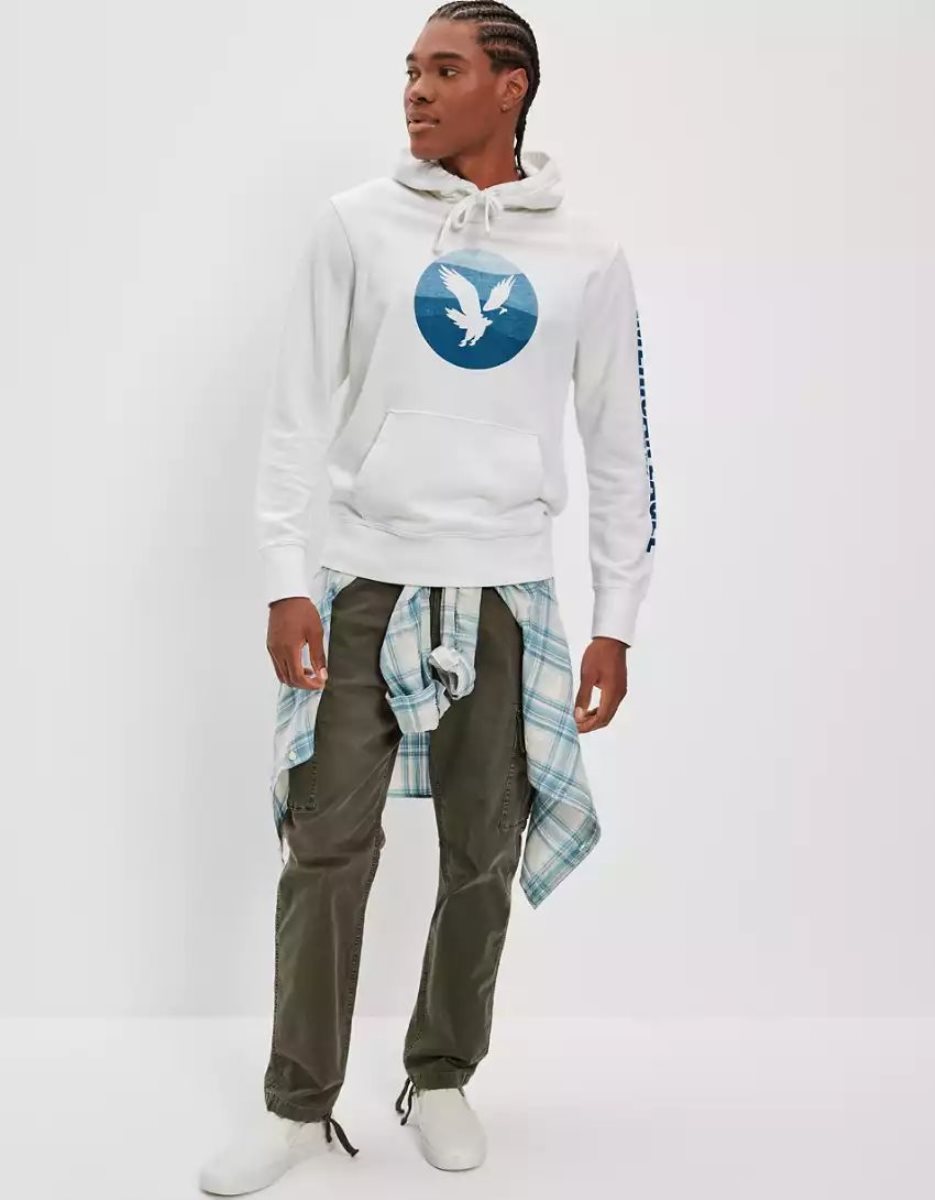 Sweat à Capuche American Eagle AE Bonfire Fleece Graphique Blanche Homme | RQI-21295749